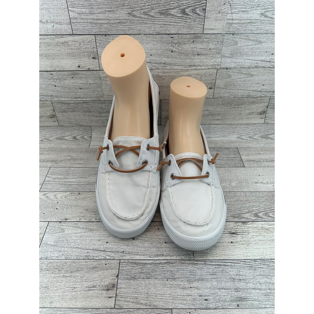 Sperry Top-Sider Crest Vibe White Canvas Boat Shoes STS80690 Women Sz 8.5